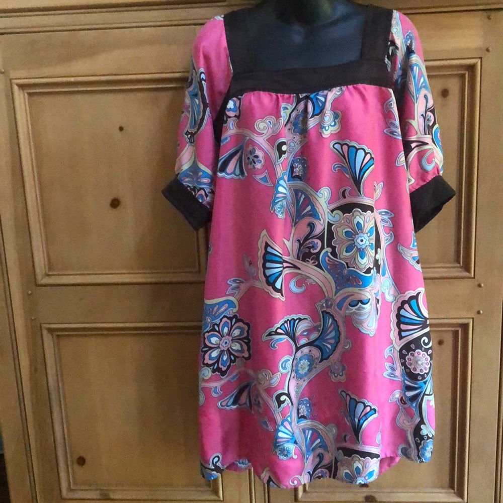 Banana Republic boho silk tunic dress paisley L - Picture 1 of 8